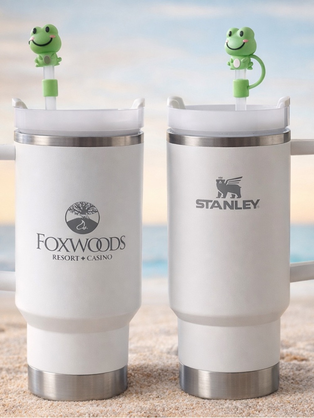 Stanley 40oz Quencher H2.0 Tumbler Foxwoods Edition (White) + Frog Straw Cover - Picture 1 of 12